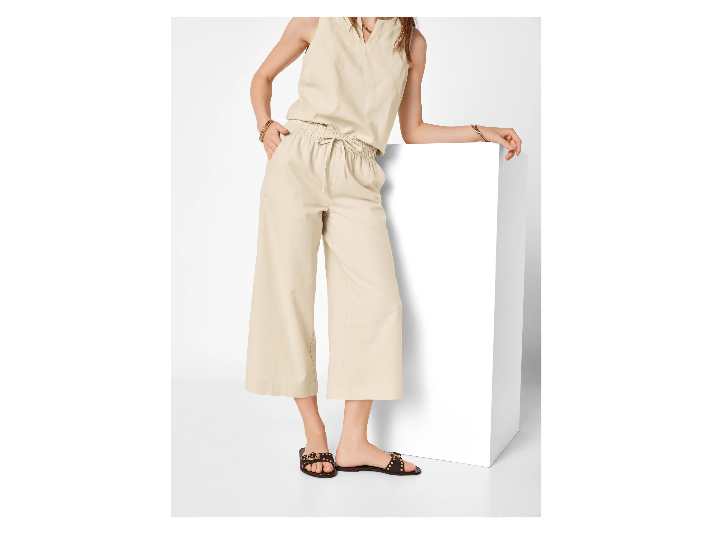 ESMARA® Damen Culotte mit Leinen (Beige, XS (32/34)) – Bild 2 von 3