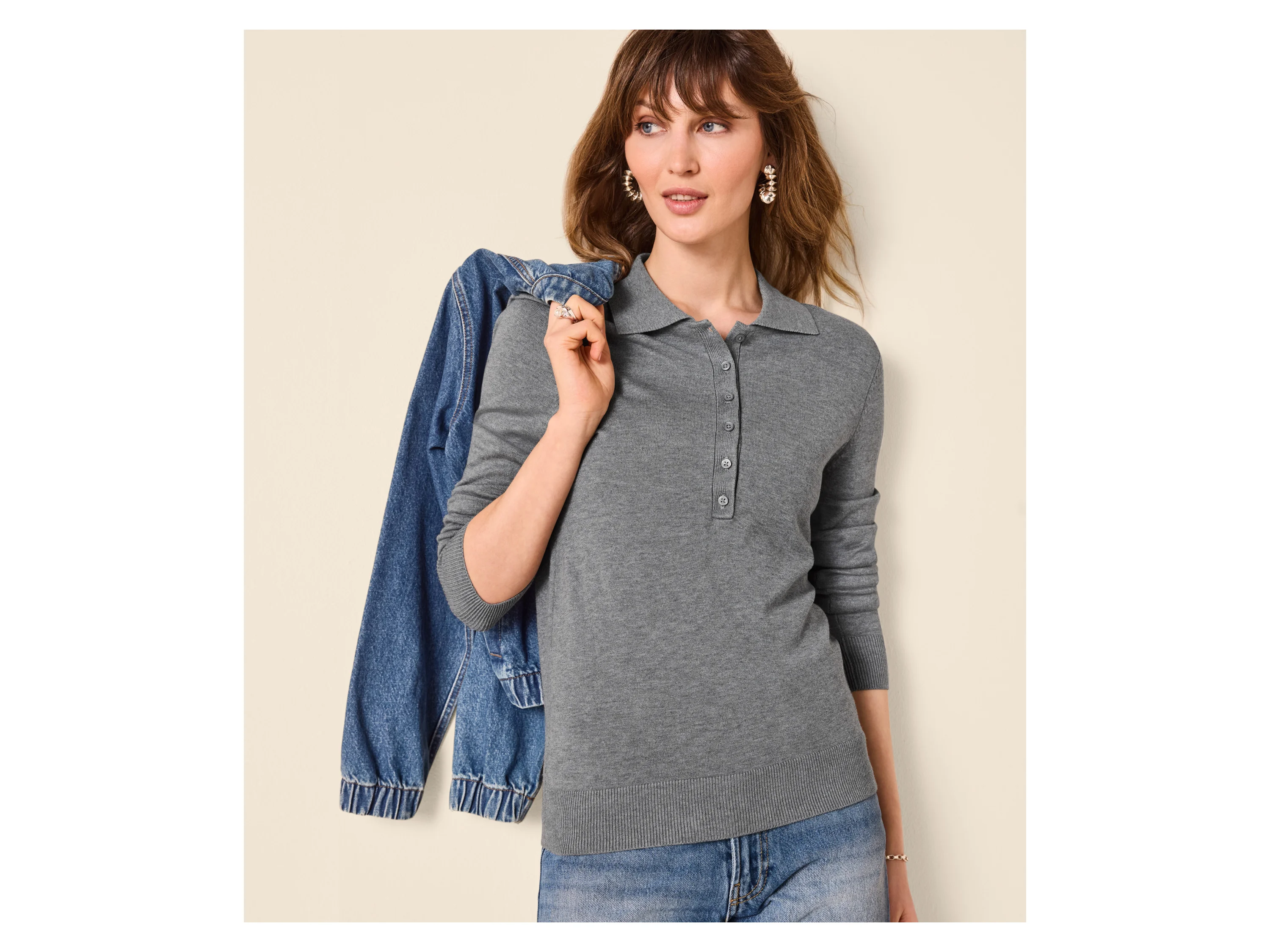 ESMARA® Damen Feinstrick-Polopullover (Grau, XS (32/34)) – Bild 2 von 3