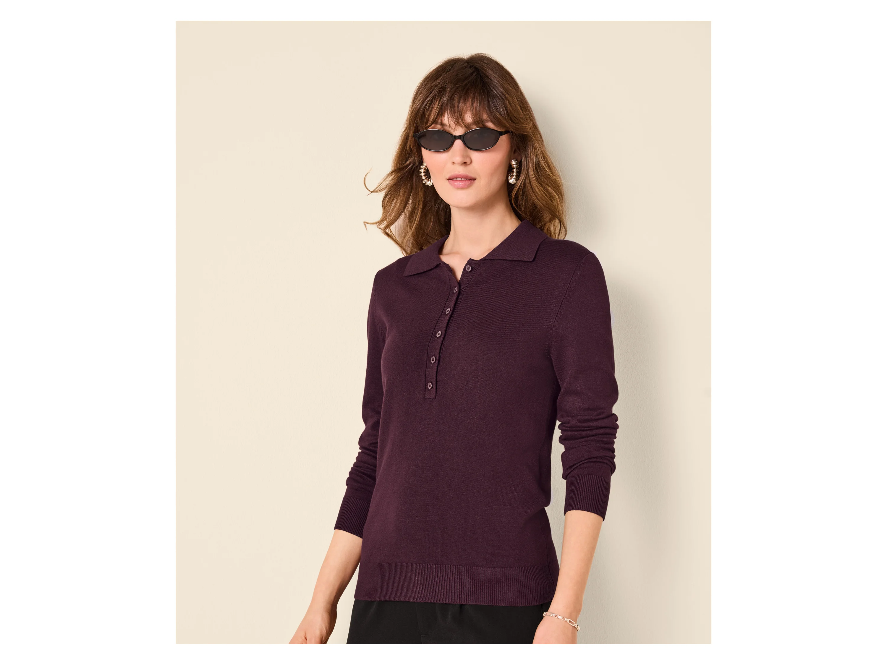 ESMARA® Damen Feinstrick-Polopullover (Lila, S (36/38)) – Bild 2 von 3