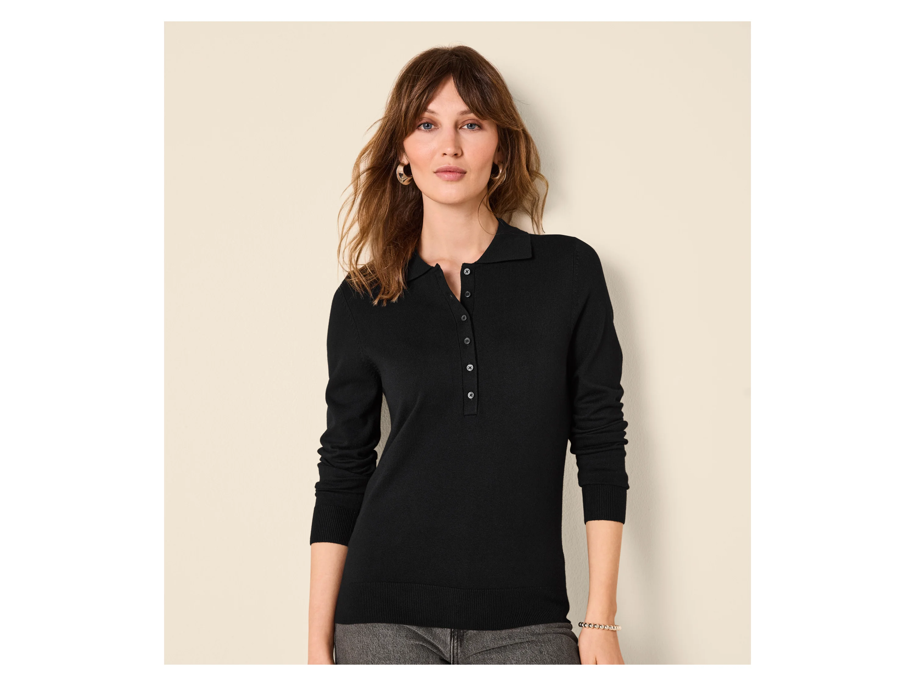 ESMARA® Damen Feinstrick-Polopullover (Schwarz, S (36/38)) – Bild 2 von 4