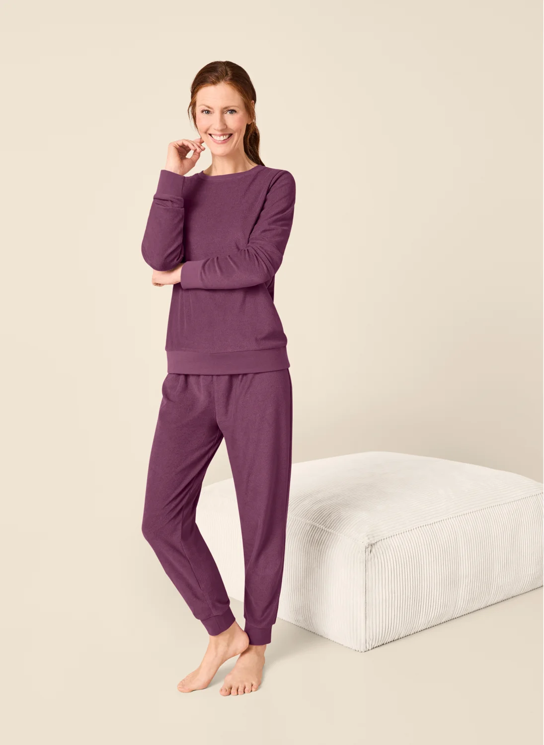 ESMARA® Damen Frottee-Pyjama, lang (Burgunder, S (36/38)) – Bild 2 von 4