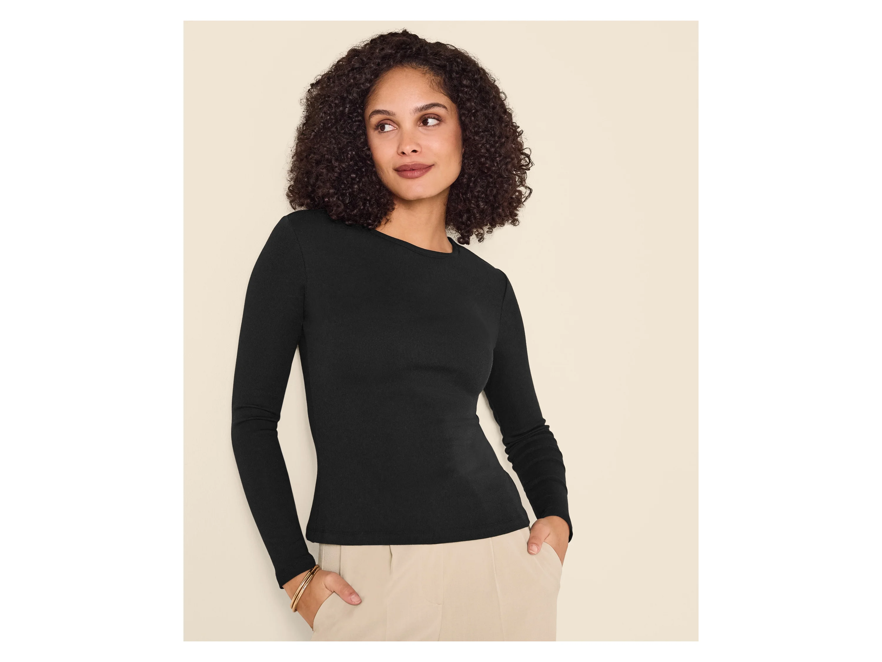 ESMARA® Damen Gerippte Langarmshirts, 2 Stück (Schwarz/weiß, S (36/38)) – Bild 3 von 4