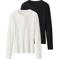 ESMARA® Damen Gerippte Langarmshirts, 2 Stück (Schwarz/weiß, S(36/38))