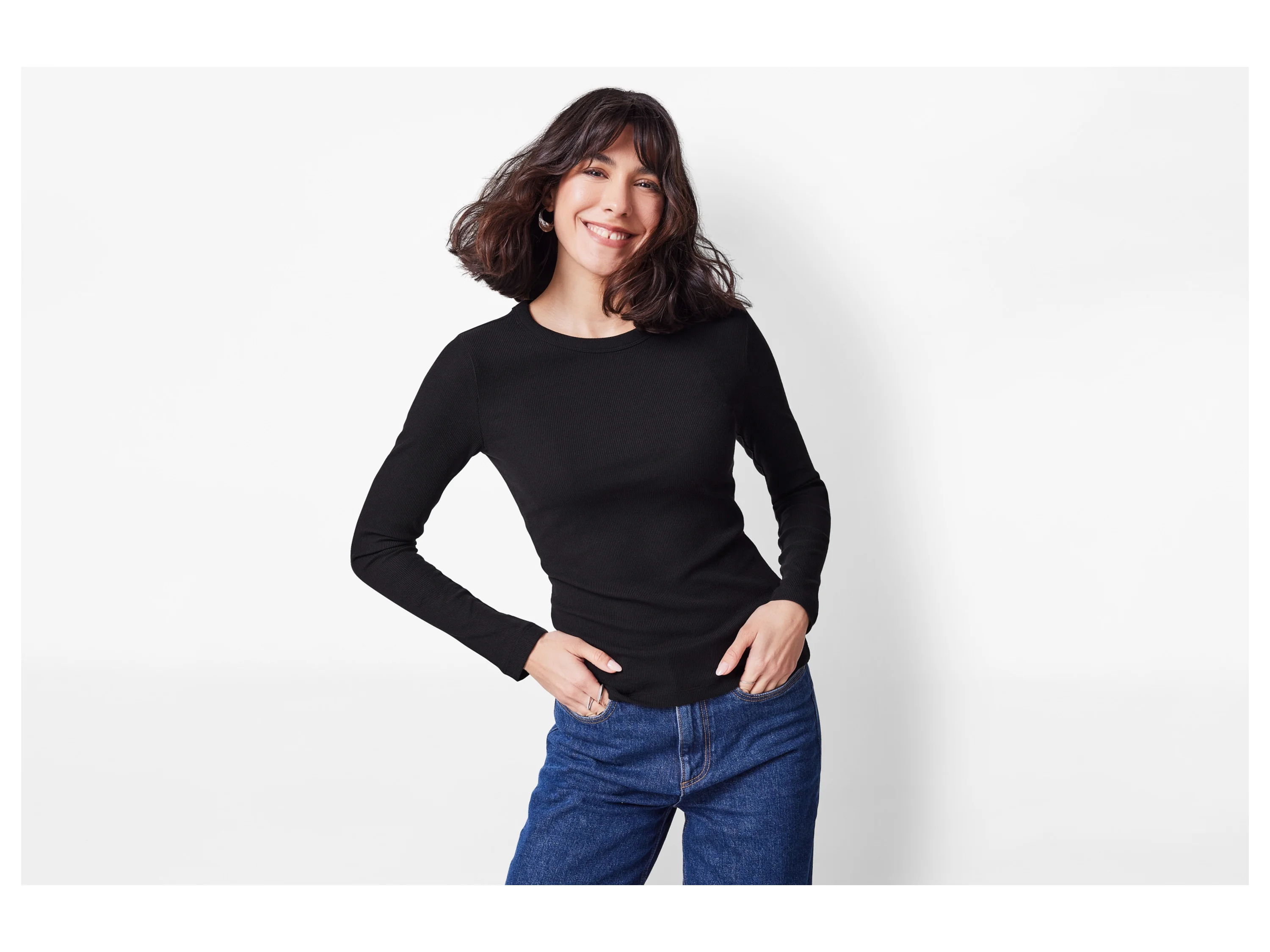 ESMARA® Damen Gerippte Langarmshirts, 2 Stück (Schwarz/weiß, S(36/38)) – Bild 3 von 4