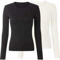 ESMARA® Damen Gerippte Langarmshirts, 2 Stück (Schwarz/weiß, L (44/46))
