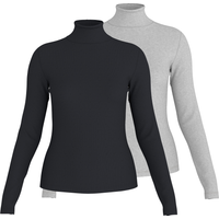 ESMARA® Damen Gerippte Rollkragenshirts, 2 Stück (Schwarz/Grau, L(44/46))
