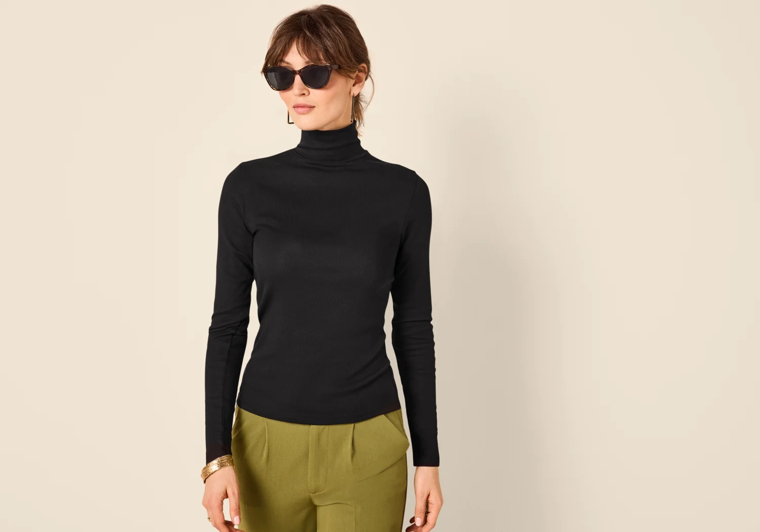 ESMARA® Damen Gerippte Rollkragenshirts, 2 Stück (Schwarz/Grau, M(40/42)) – Bild 3 von 4