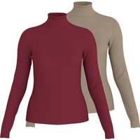 ESMARA® Damen Gerippte Rollkragenshirts, 2 Stück (rot/beige, XS(32/34))