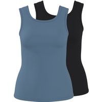 ESMARA® Damen Gerippte Tops, 2 Stück (Schwarz/blau, S(36/38))