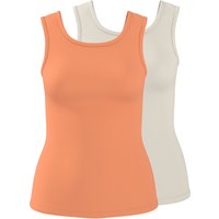 Damen Gerippte Tops, 2 Stück (weiß/orange, L(44/46))