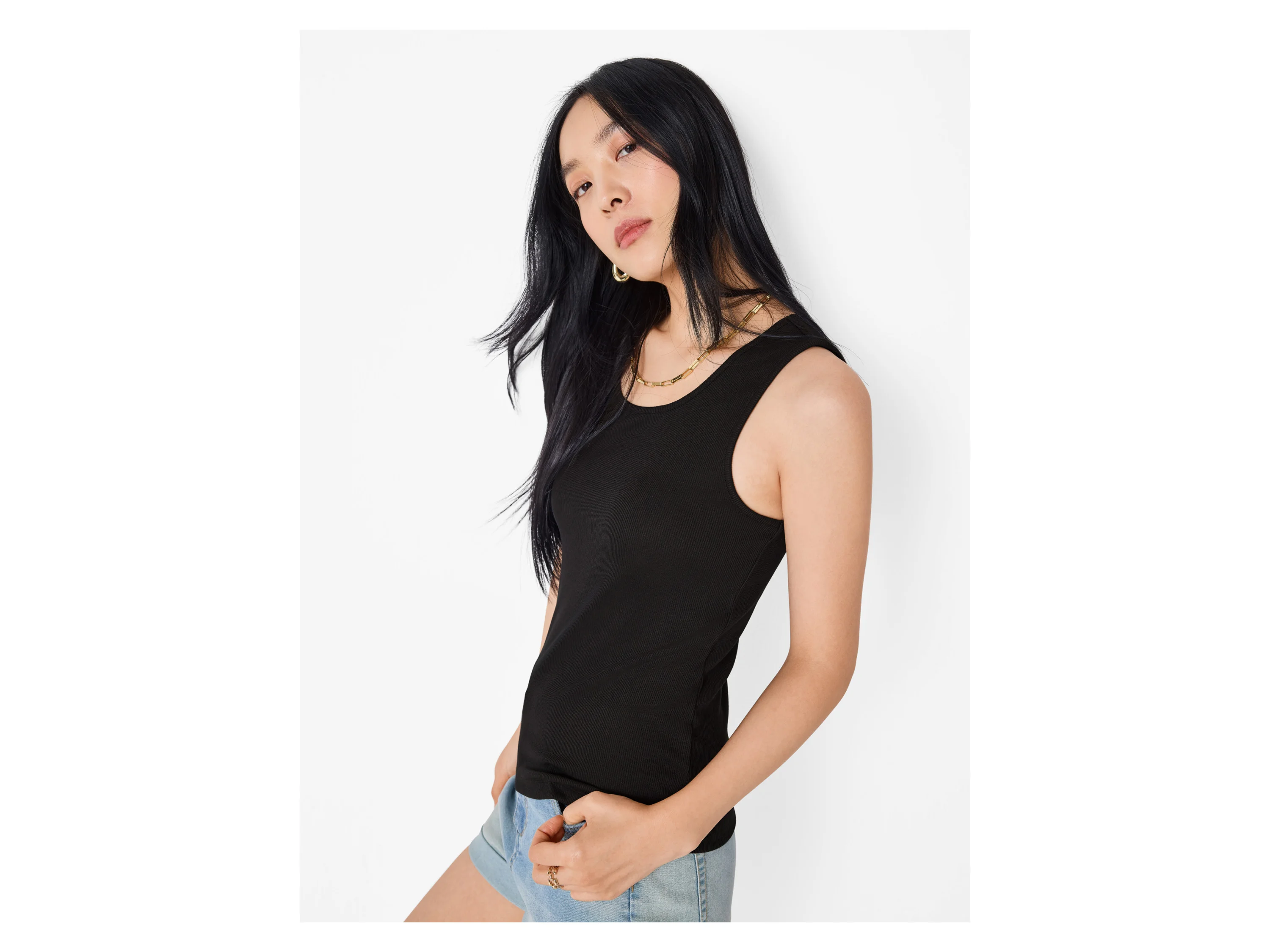 ESMARA® Damen Gerippte Tops, 2 Stück (Schwarz/weiß, L (44/46)) – Bild 3 von 4