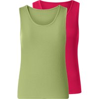 ESMARA® Damen Gerippte Tops, 2 Stück (grün/pink, M (40/42))