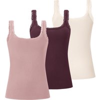 ESMARA® Damen Gerippte Tops, 3 Stück (bordeaux/rose/rosa, L(44/46))