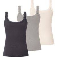 ESMARA® Damen Gerippte Tops, 3 Stück (dunkelgrau/grau/rosa, M(40/42))
