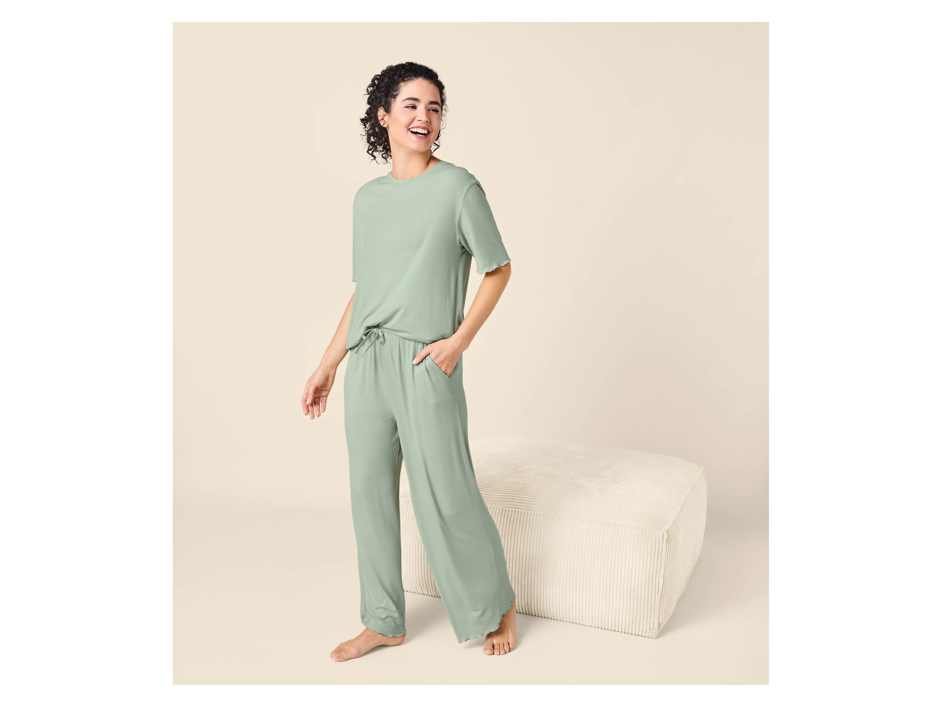 ESMARA® Damen Gerippter Premium Pyjama (Grün, S(36/38)) – Bild 3 von 4