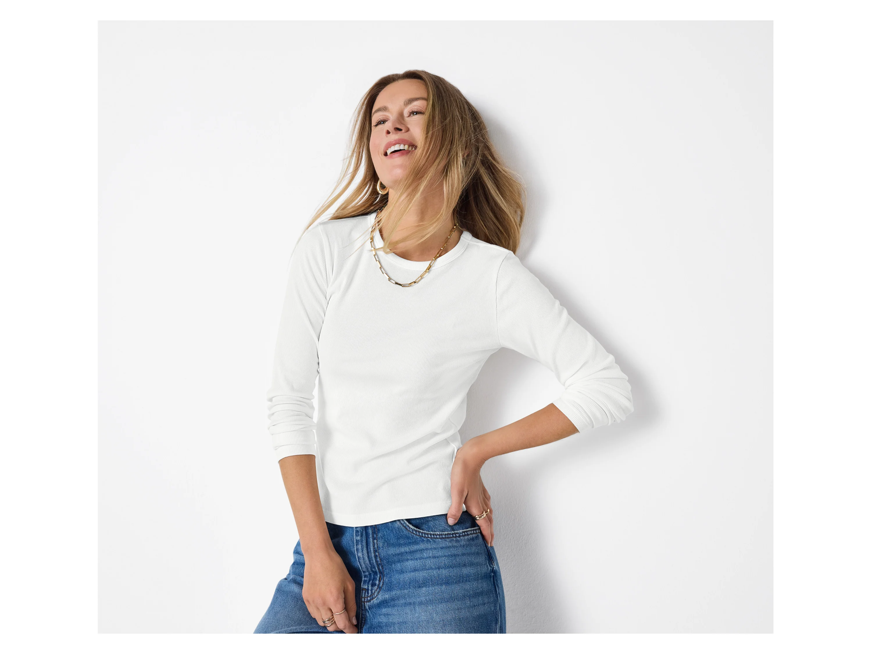 ESMARA® Damen Geripptes Langarmshirt (Weiß, M(40/42)) – Bild 2 von 3