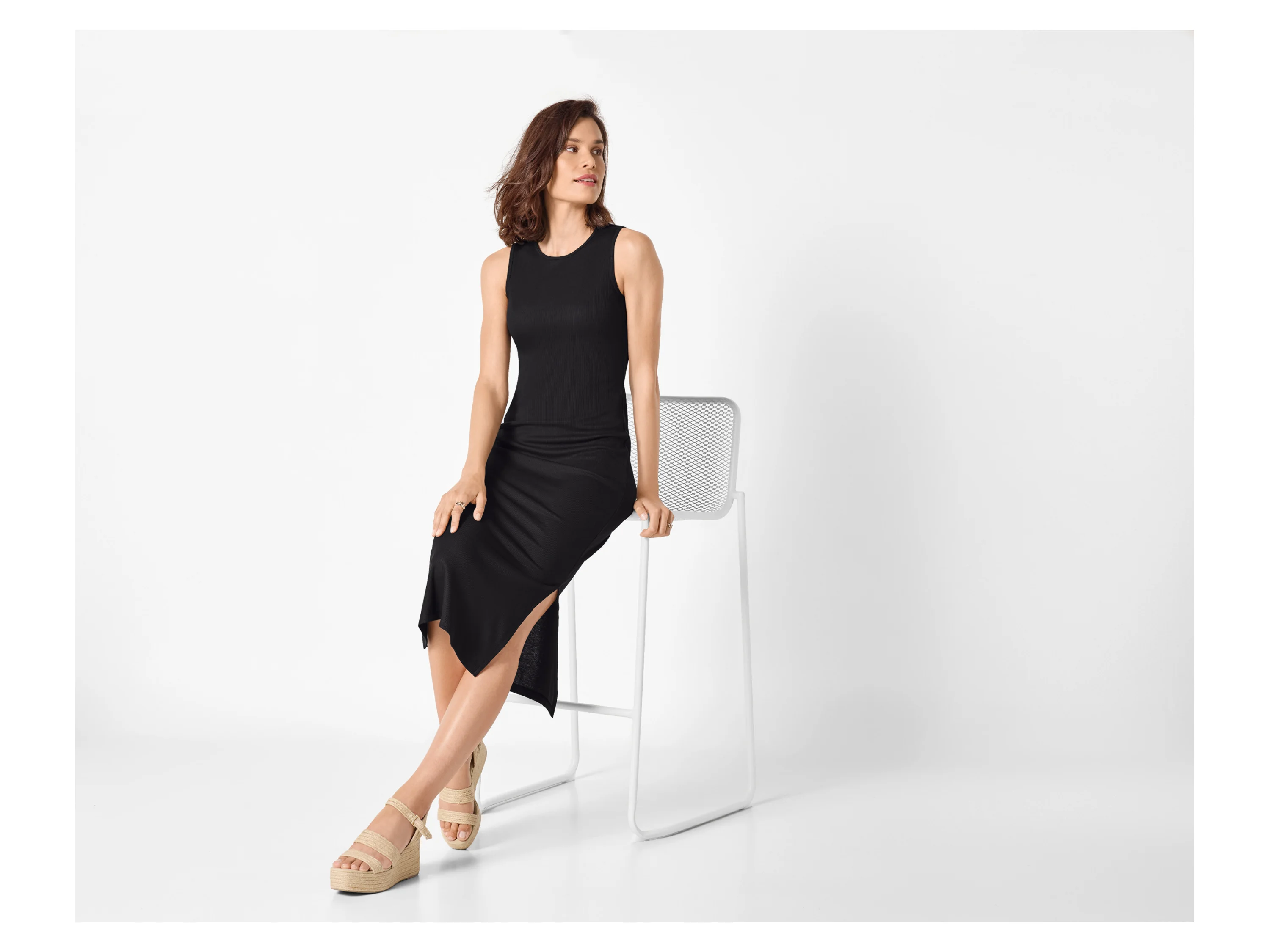ESMARA® Damen geripptes Midi-Kleid (Schwarz, XS (32/34)) – Bild 2 von 4