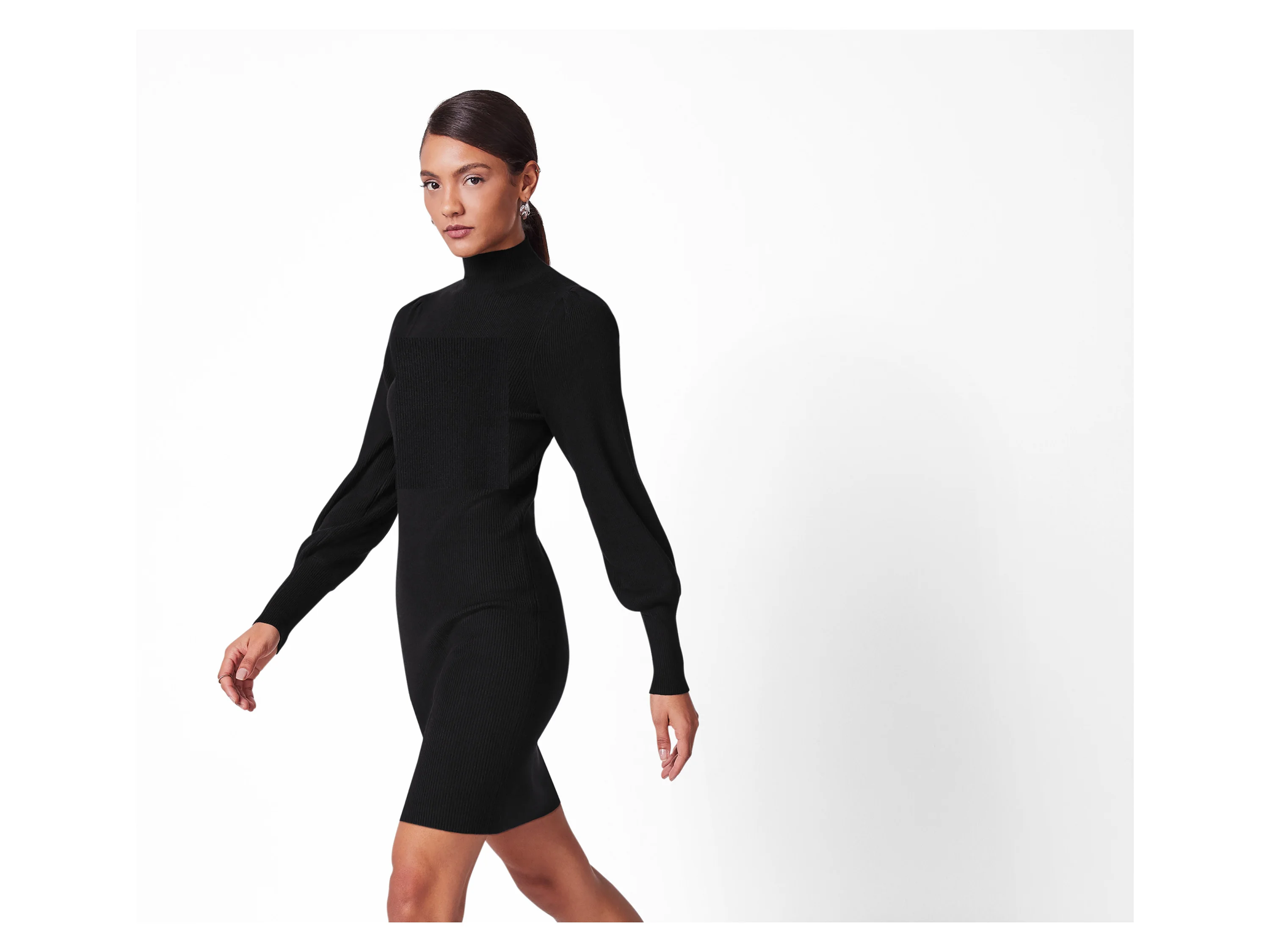 ESMARA® Damen Geripptes Strickkleid (Schwarz, L(44/46)) – Bild 2 von 4