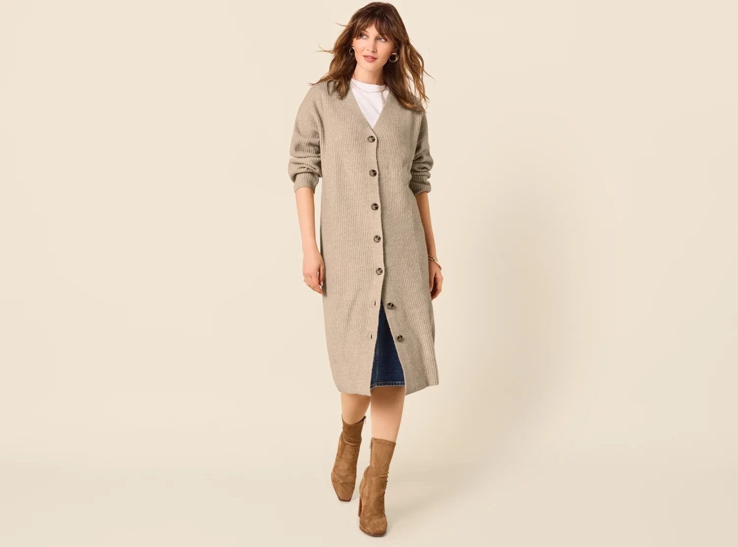 ESMARA® Damen Grobstrick-Cardigan (Beige, XS(32/34)) – Bild 4 von 4