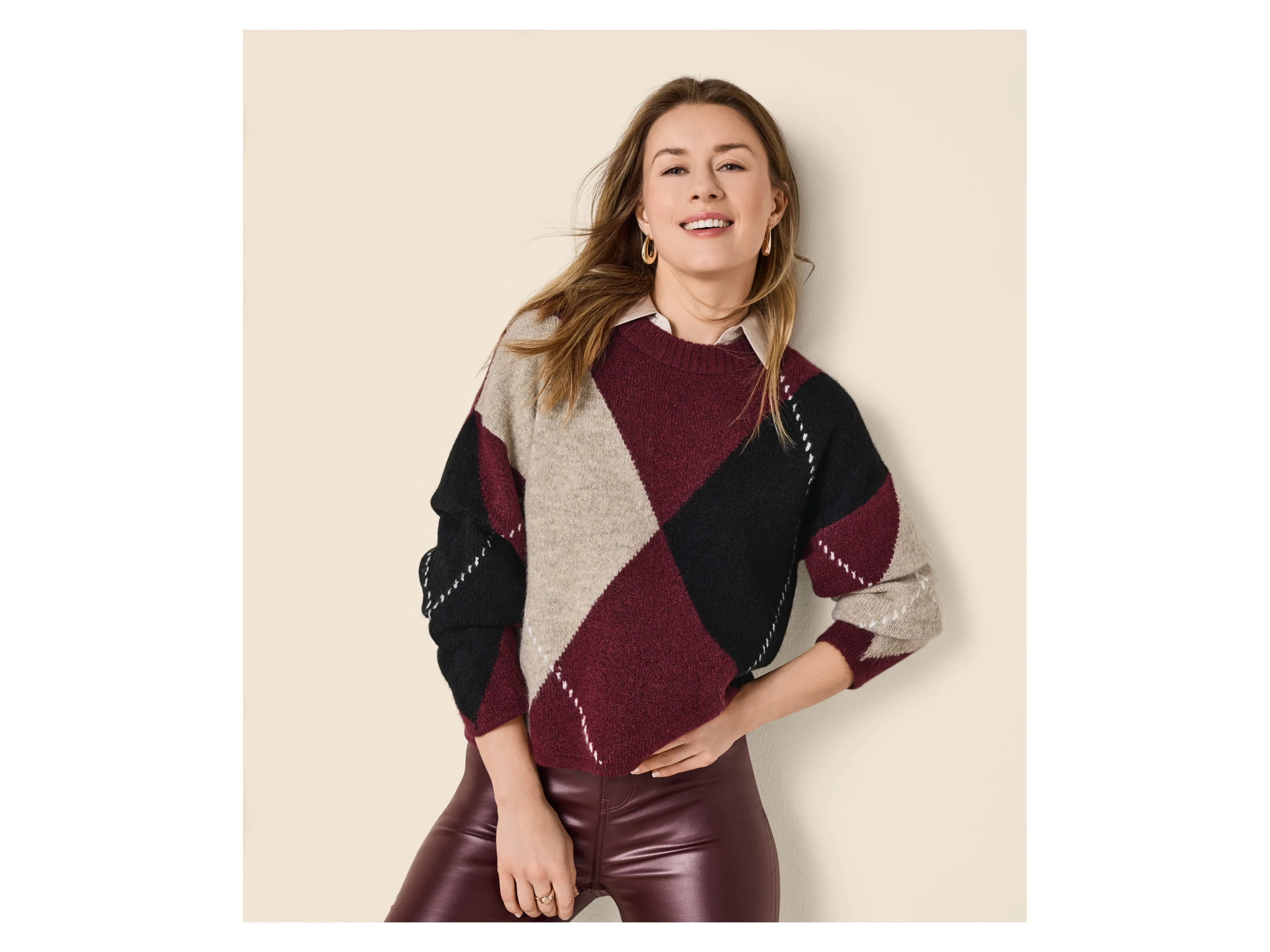ESMARA® Damen Grobstrick-Pullover (Bordeaux, L(44/46)) – Bild 2 von 4