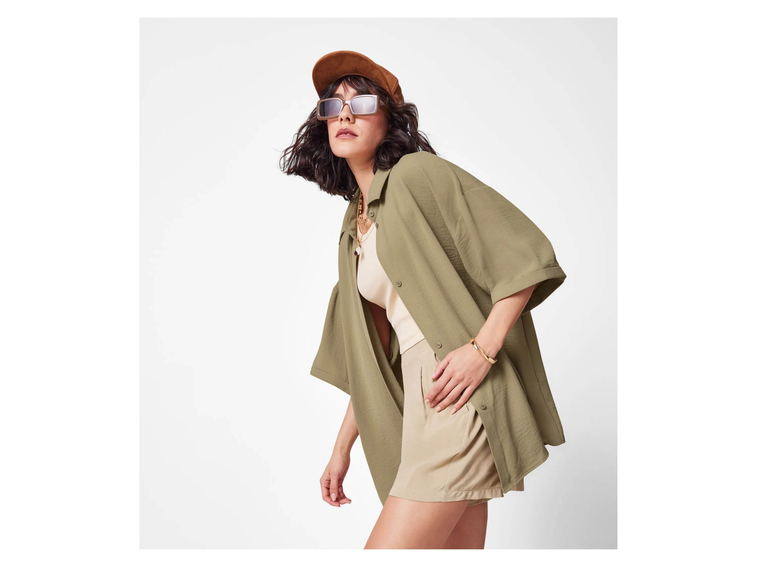 ESMARA® Damen Hemd Satin-Optik (Khaki, S (36/38)) – Bild 2 von 3