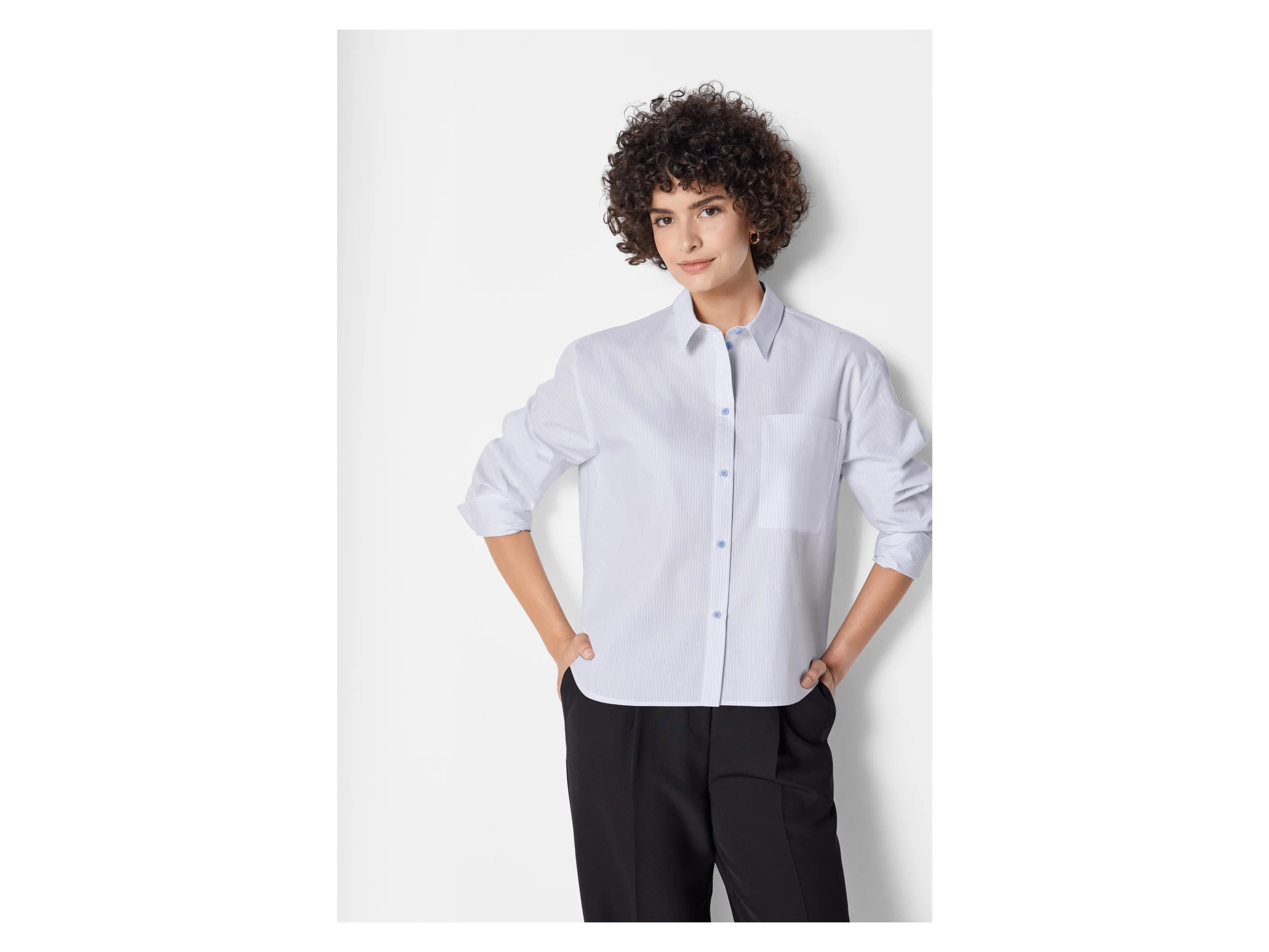 ESMARA® Damen Hemd (Steifen blau/weiß, 44) – Bild 2 von 4