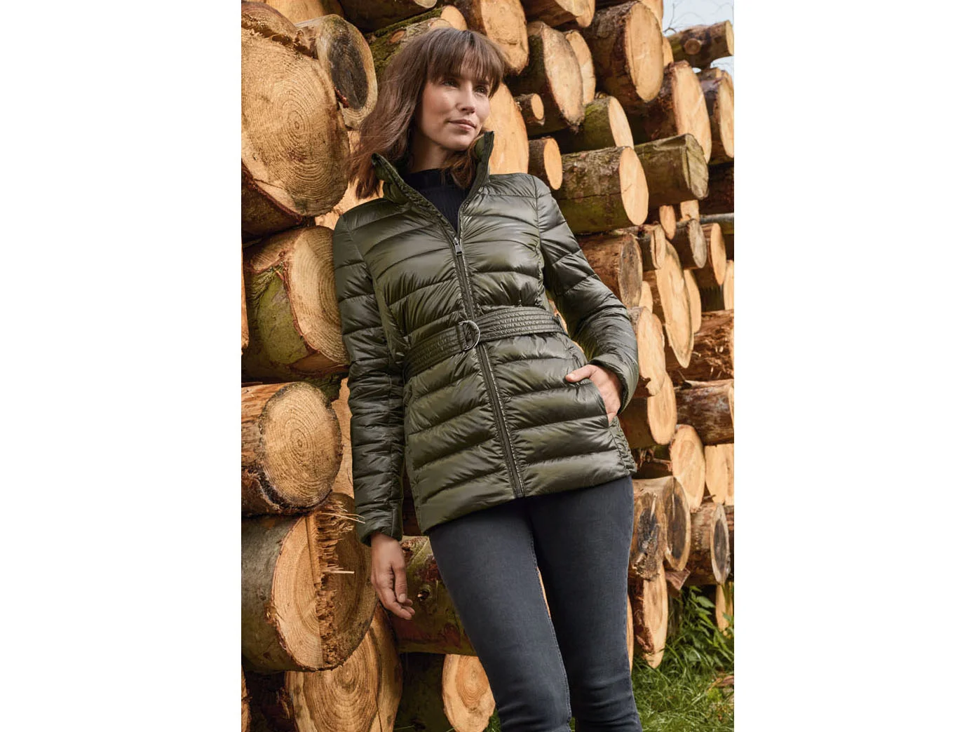 ESMARA® Damen Jacke mit Gürtel (Oliv, XS(32/34)) – Bild 2 von 3