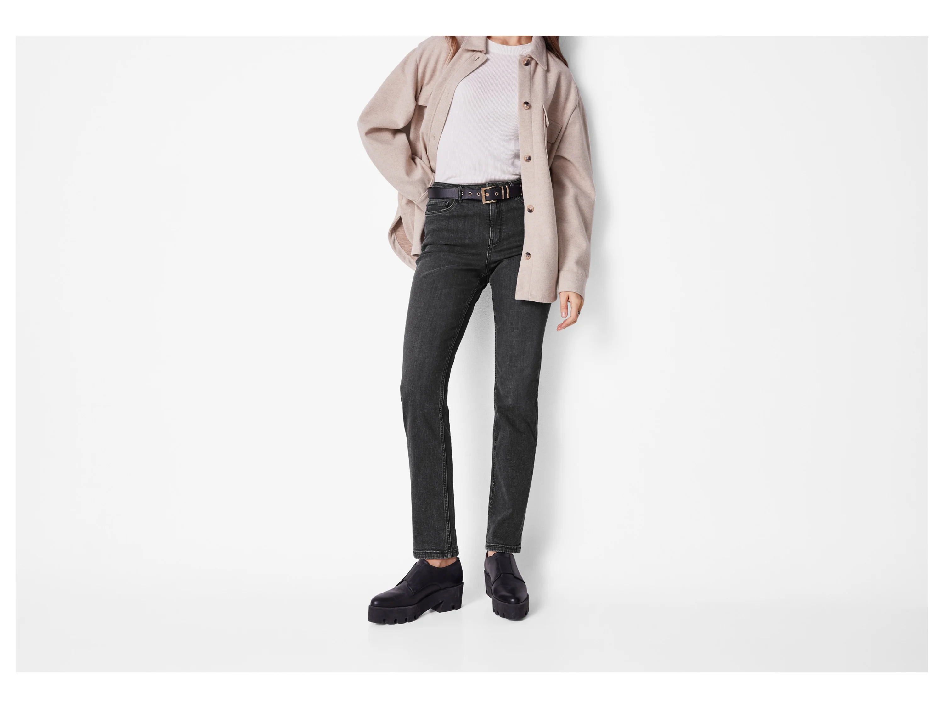 ESMARA® Damen Jeans, Straight High Waist, mit hoher Leibhöhe (Grau, 40) – Bild 2 von 3