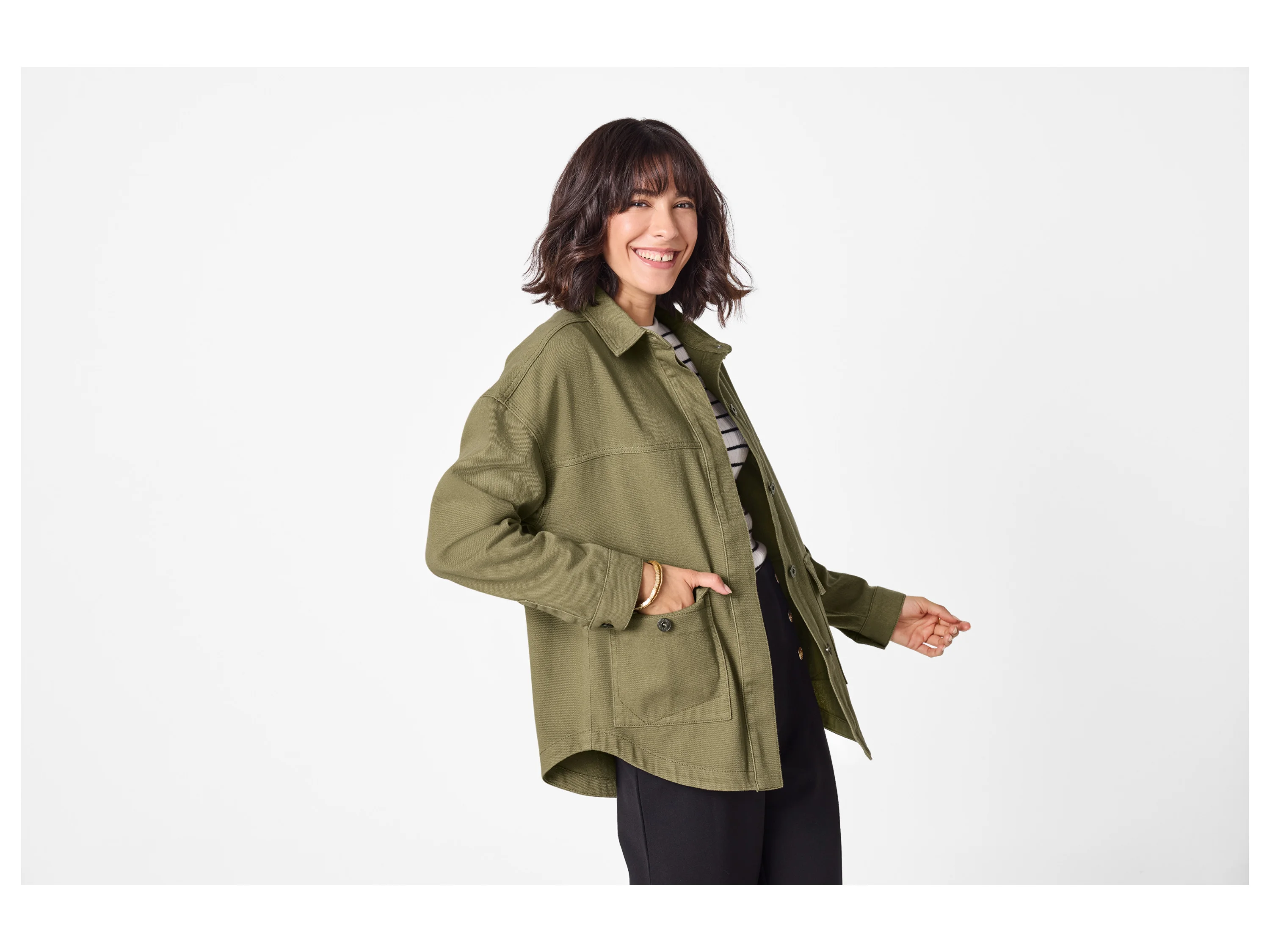 ESMARA® Damen Jeansjacke (Olive, 40) – Bild 2 von 4