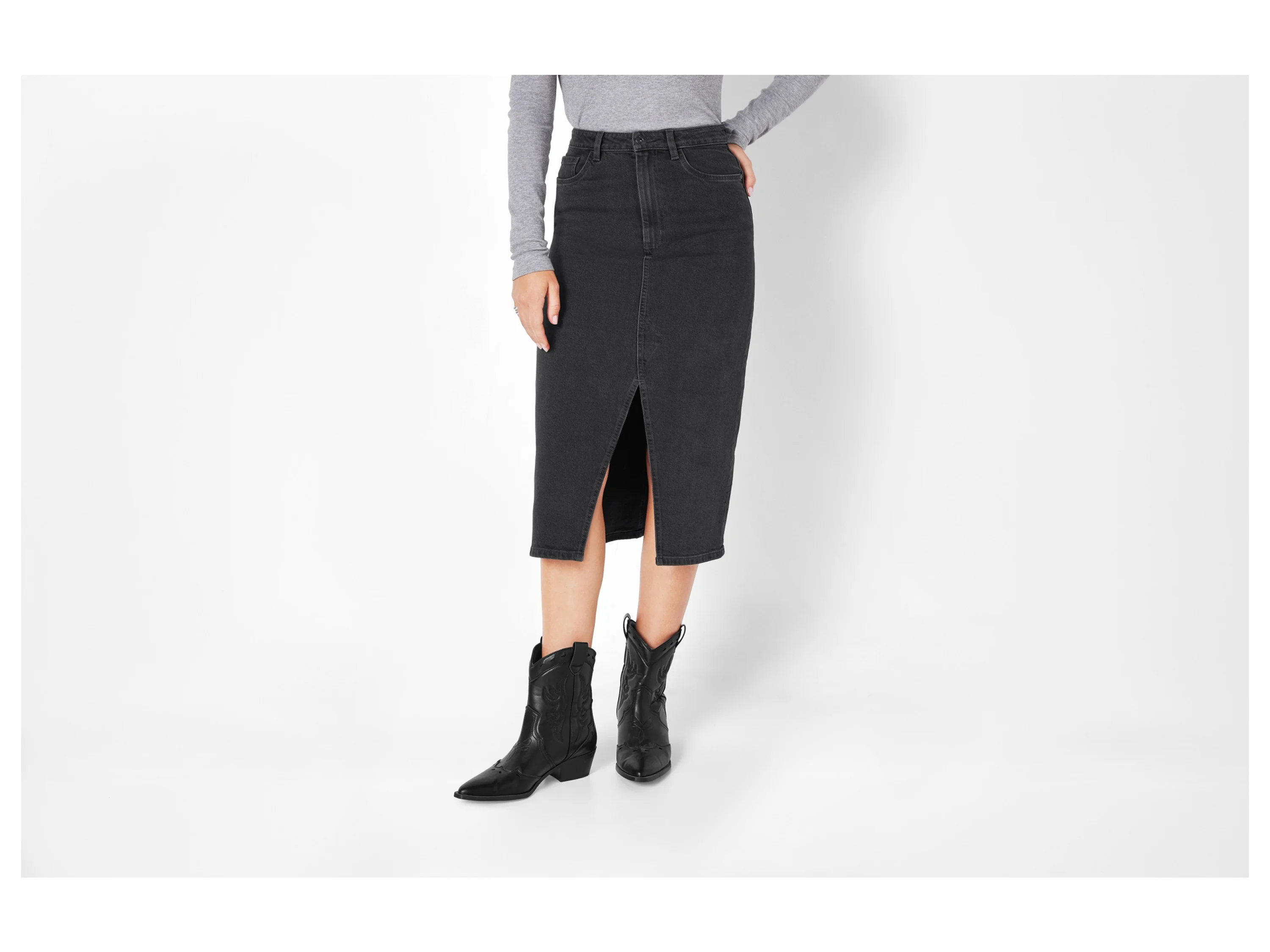 ESMARA® Damen Jeansrock Midi (Grau, 36) – Bild 2 von 3