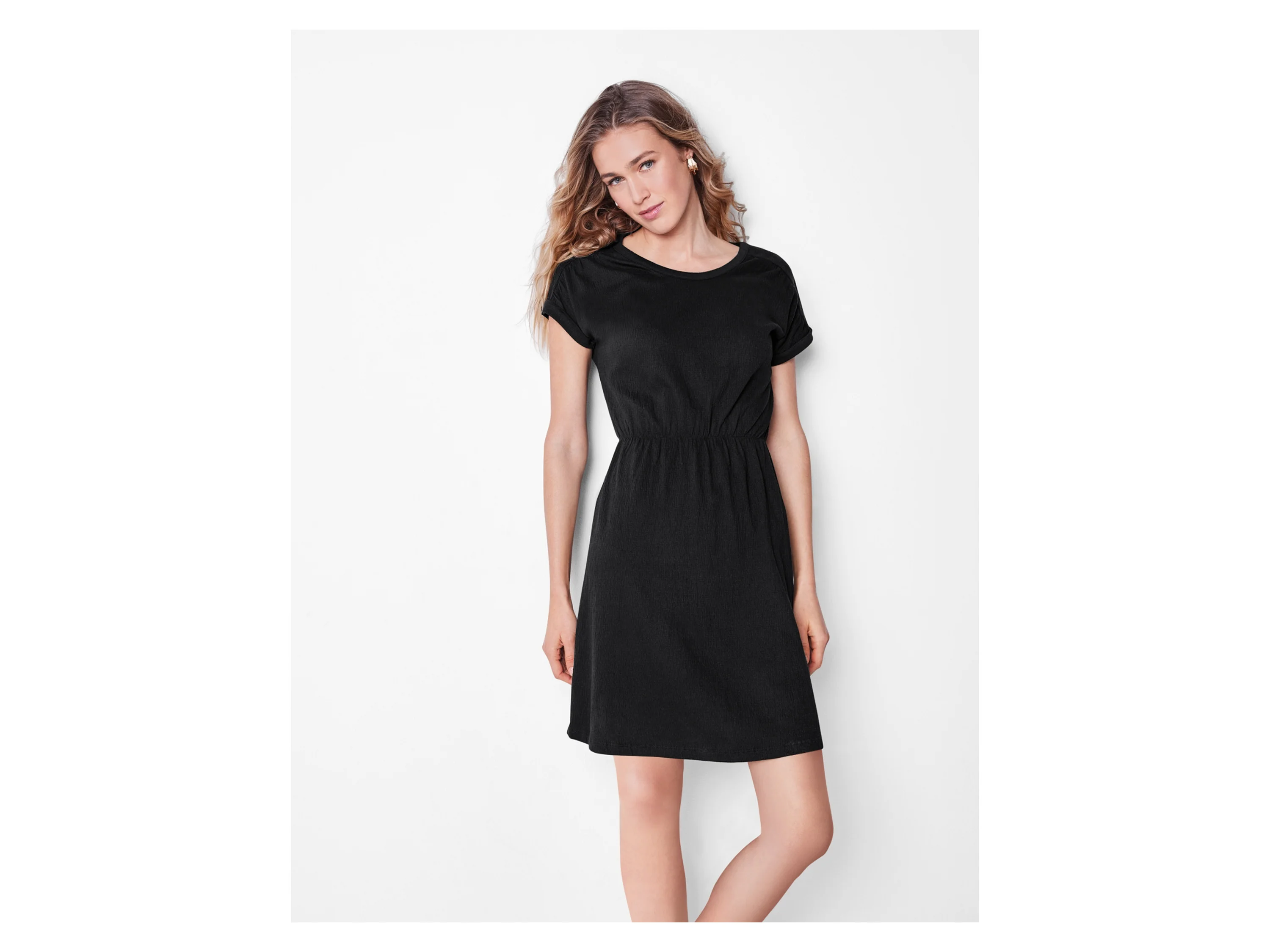 ESMARA® Damen Kleid, überschnittene Schultern (Schwarz, M(40/42)) – Bild 2 von 3