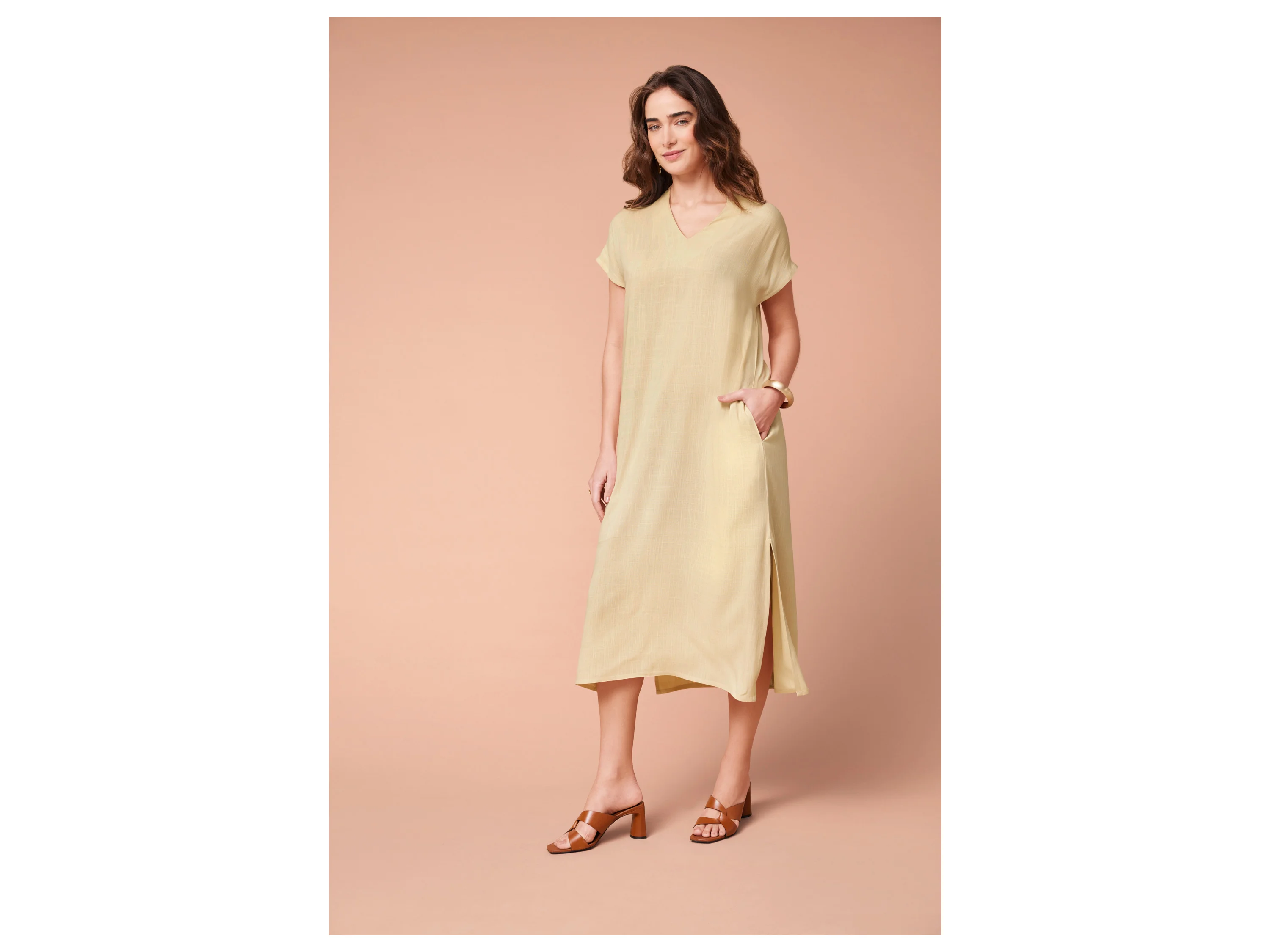 ESMARA® Damen Kleid Midi (Beige, 38) – Bild 2 von 3