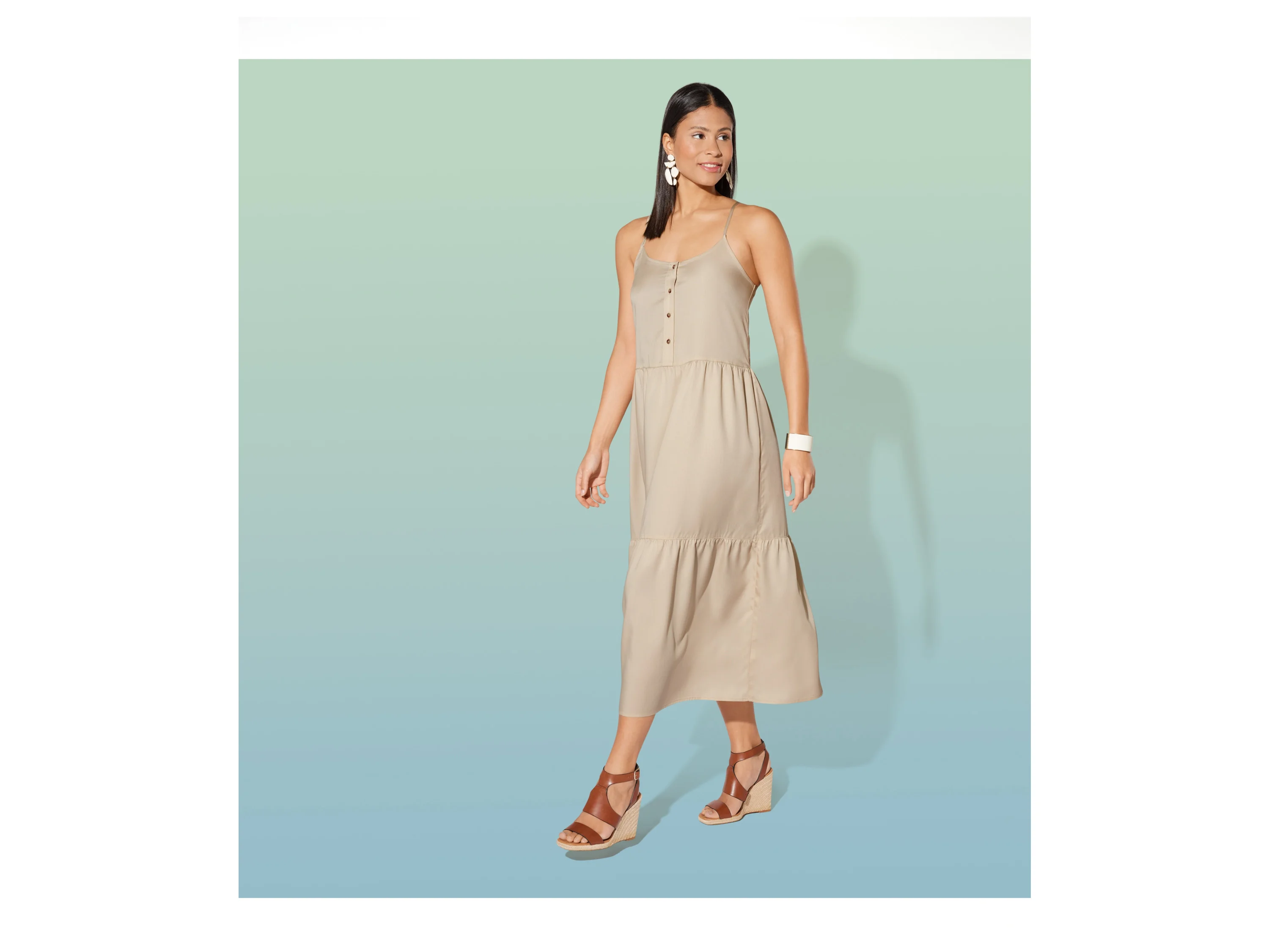 ESMARA® Damen Kleid Midi (Beige, 36) – Bild 2 von 4