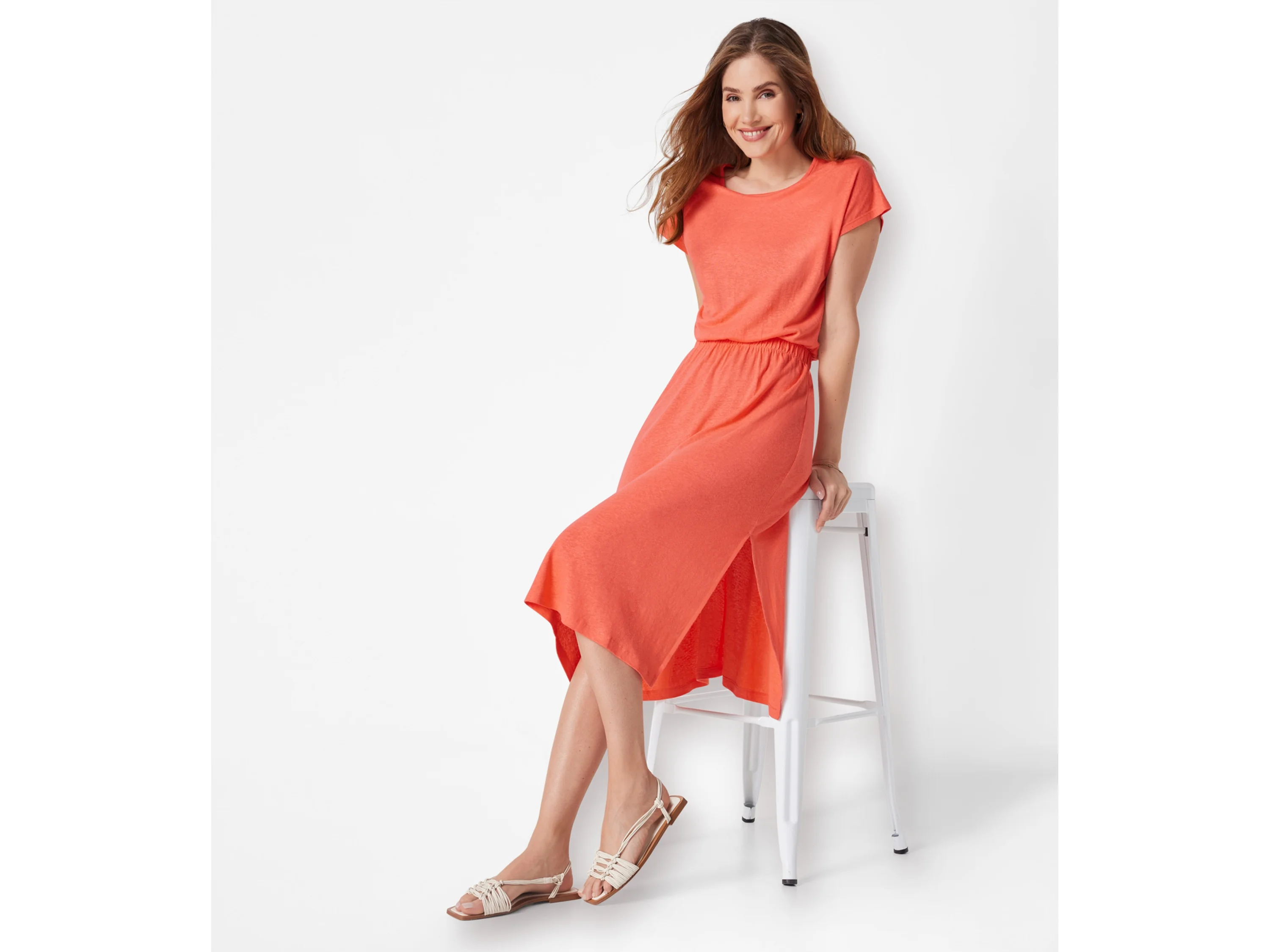 ESMARA® Damen Kleid Midi (Koralle, L(44/46)) – Bild 2 von 4