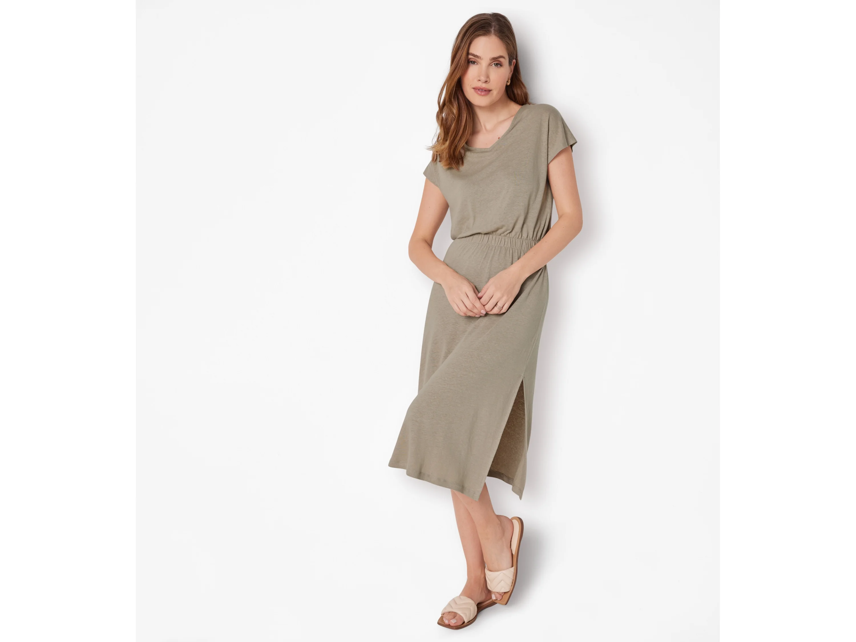 ESMARA® Damen Kleid Midi (Taupe, L(44/46)) – Bild 2 von 4