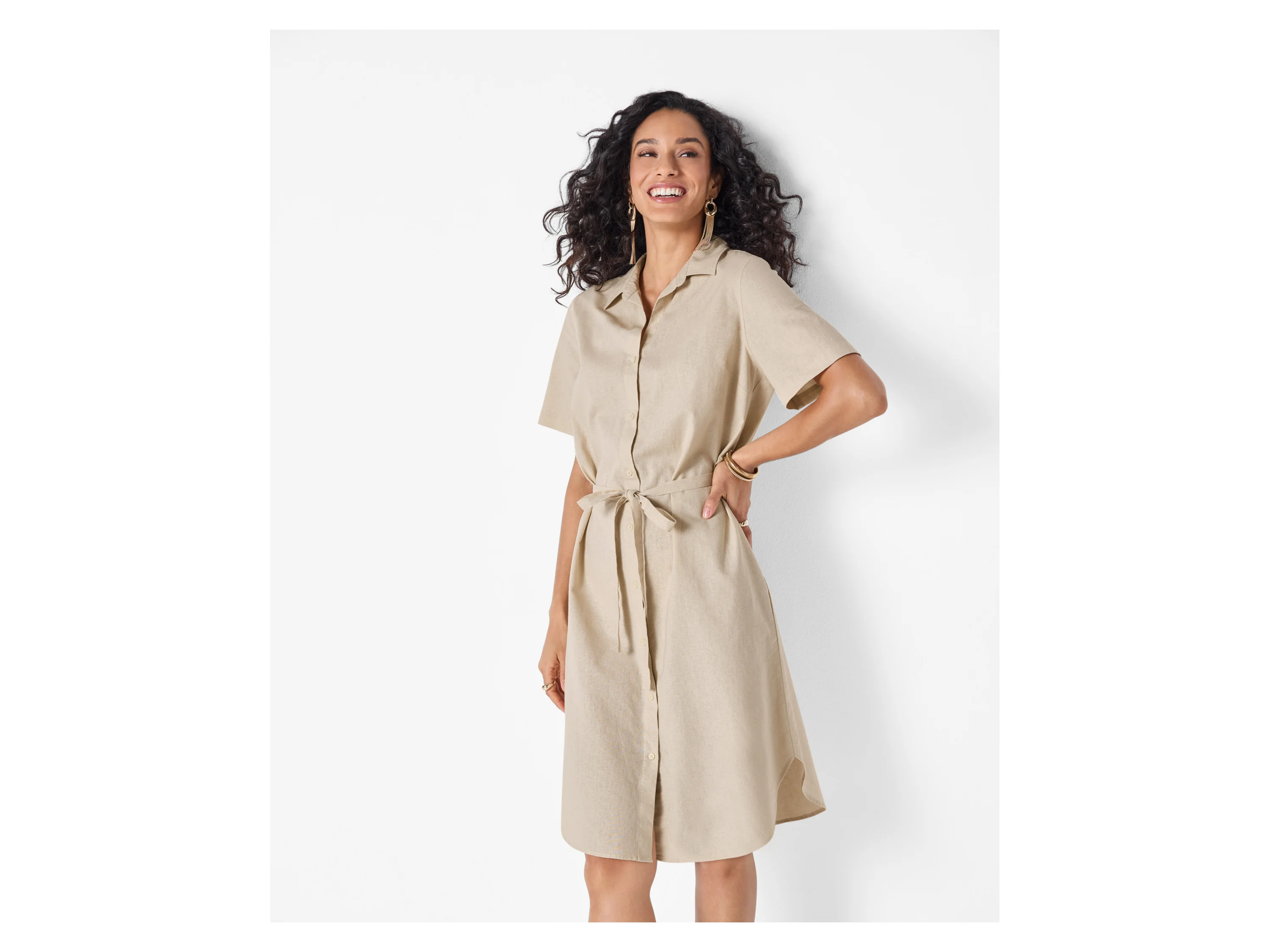 ESMARA® Damen Kleid mit Leinen (Beige, S (36/38)) – Bild 2 von 4