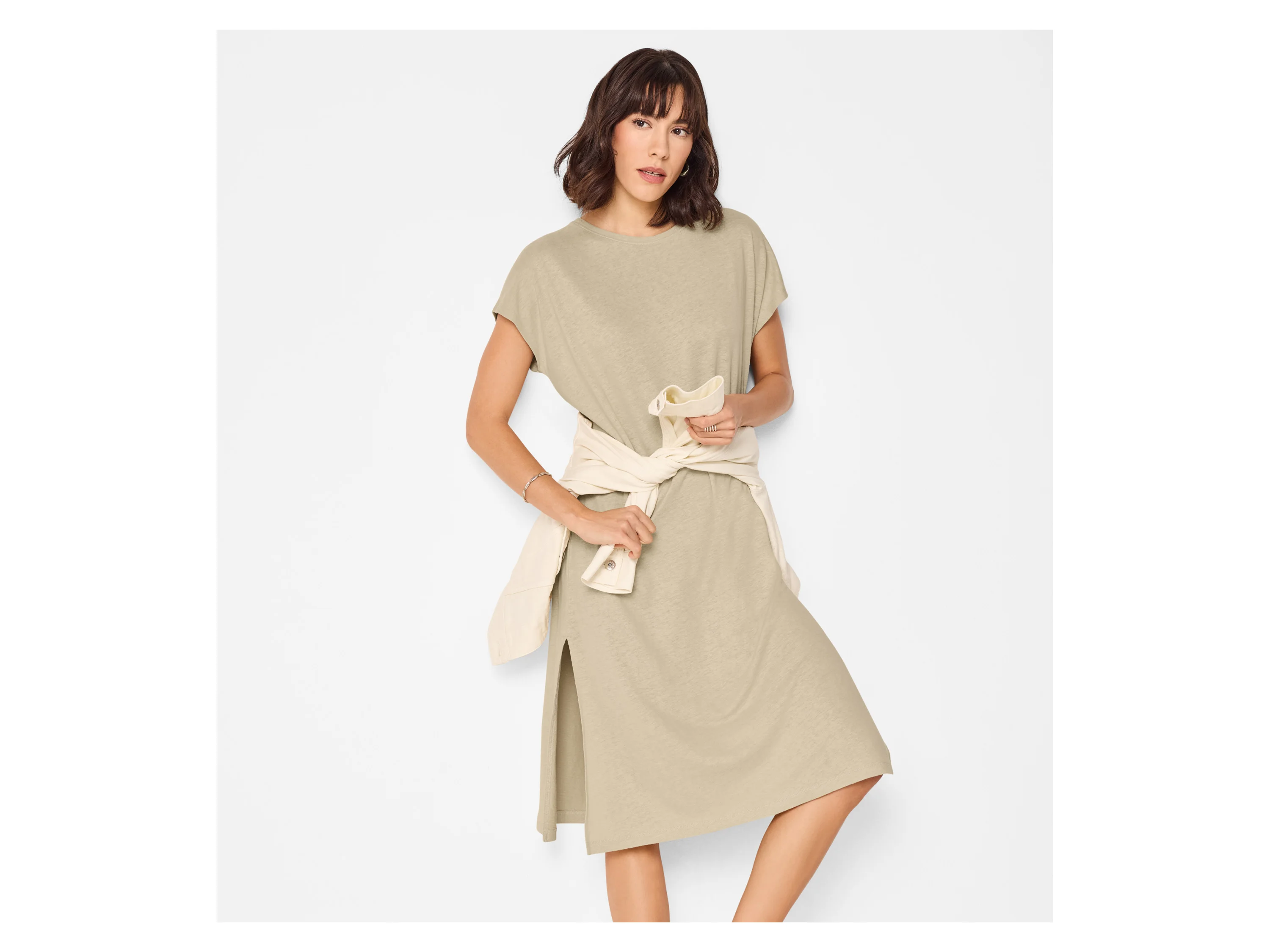 ESMARA® Damen Kleid mit Leinen (Beige, M (40/42)) – Bild 2 von 4