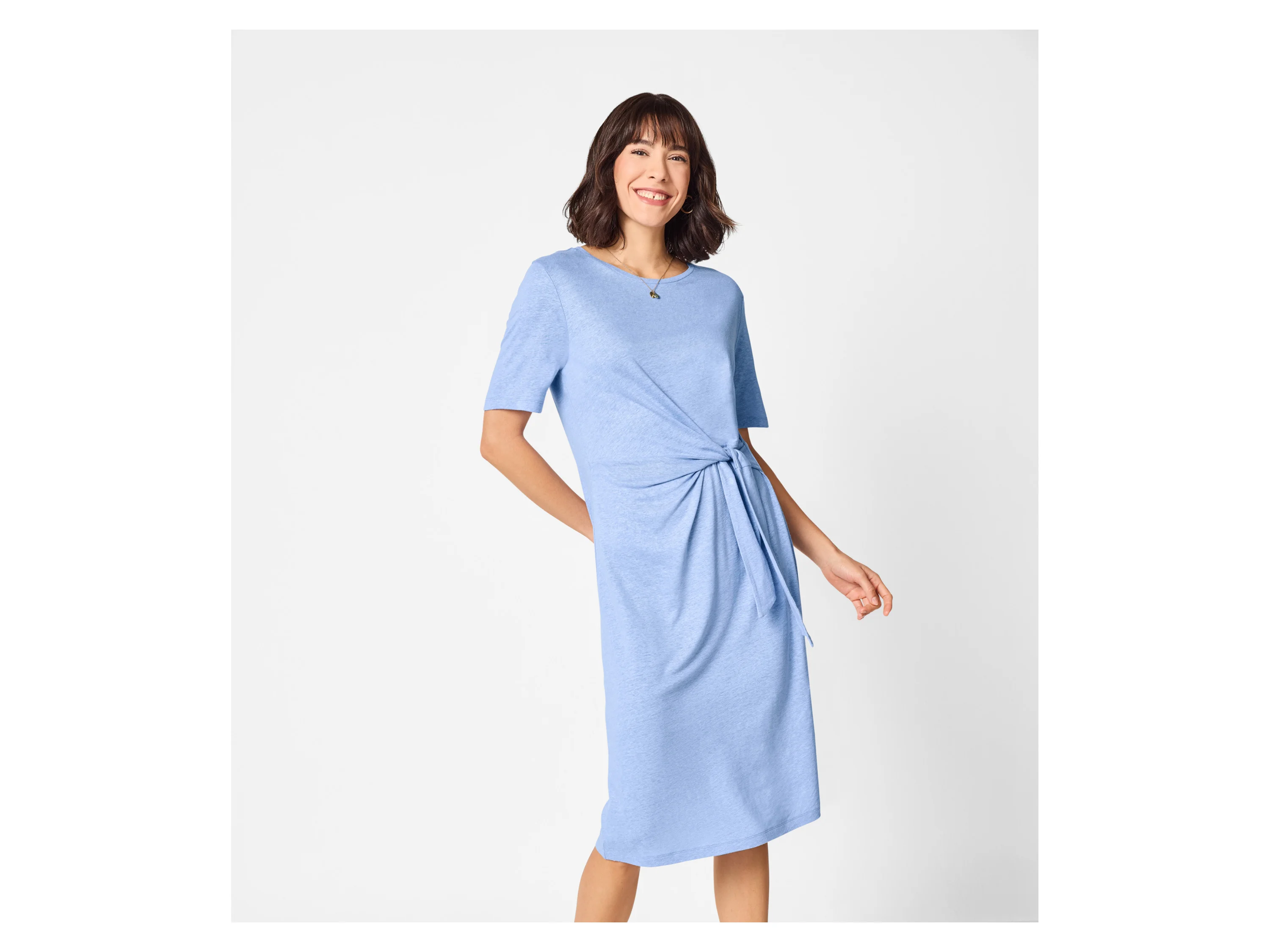 ESMARA® Damen Kleid mit Leinen (Blau, L (44/46)) – Bild 2 von 3