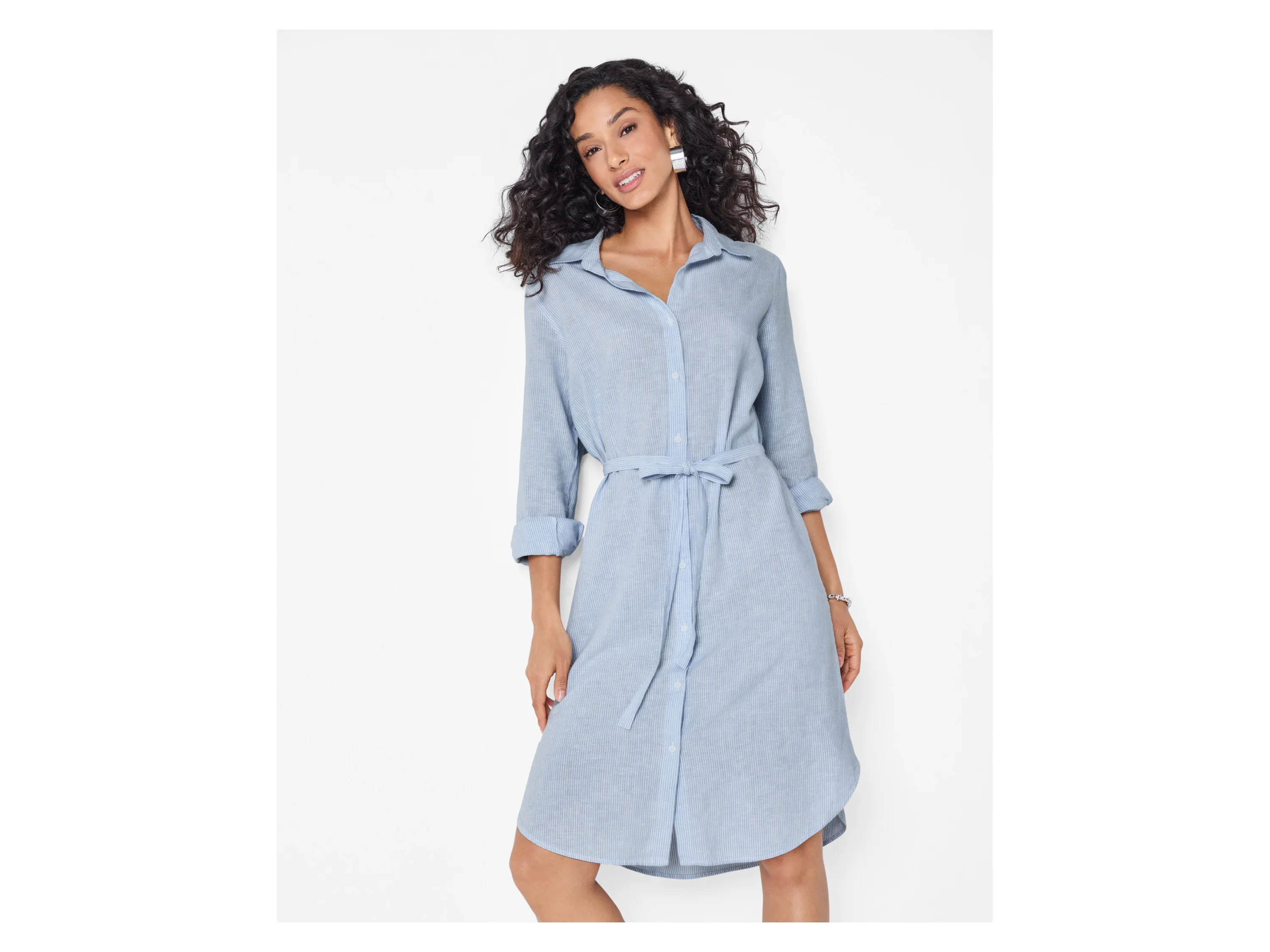 ESMARA® Damen Kleid mit Leinen (Blau/Weiß, XS (32/34)) – Bild 2 von 4