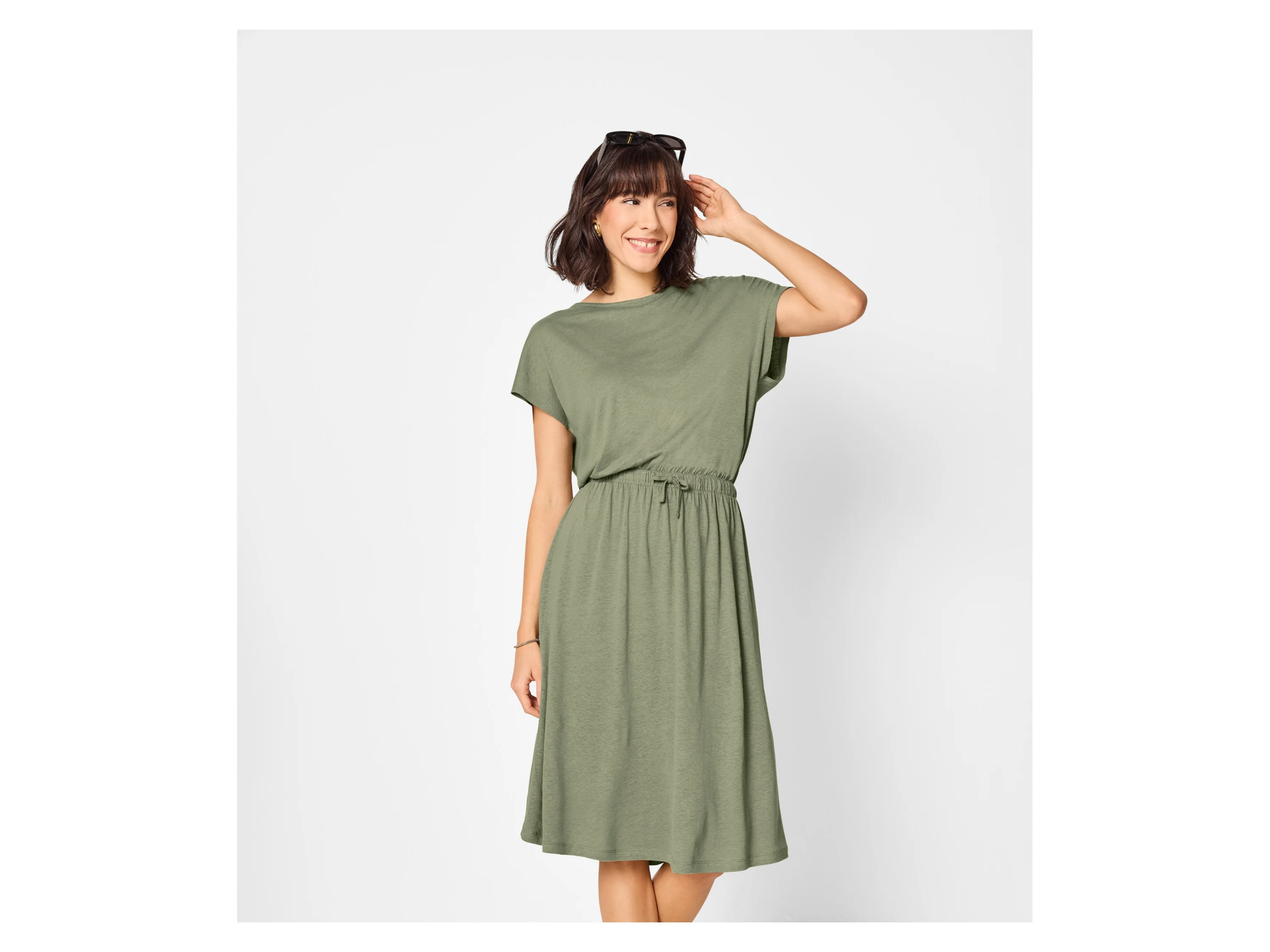 ESMARA® Damen Kleid mit Leinen (Grün, S (36/38)) – Bild 2 von 3