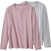 ESMARA® Damen Langarmshirt, 2 Stück (altrosa/grau, XS(32/34))