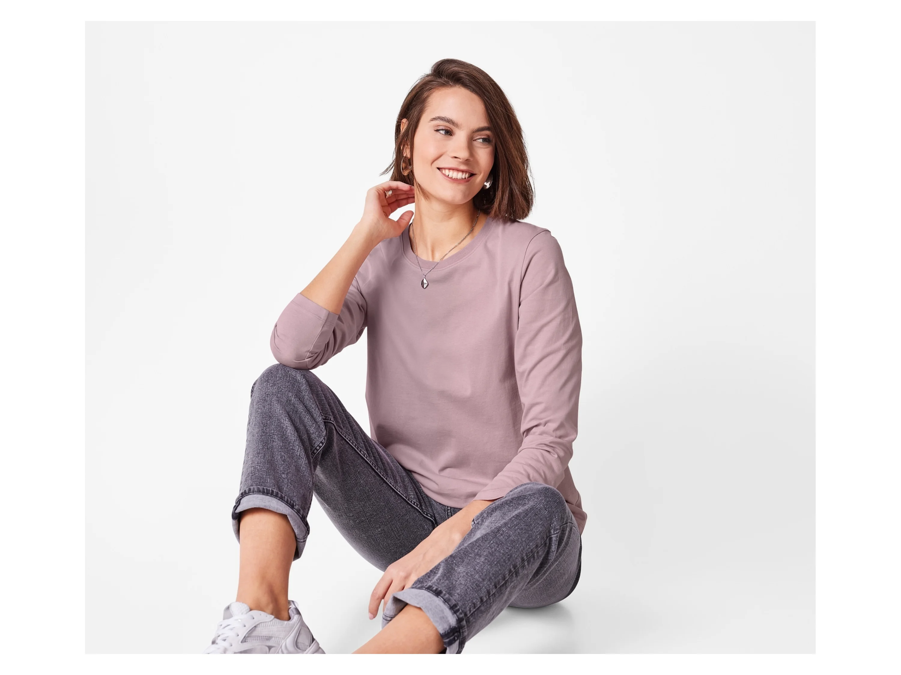 ESMARA® Damen Langarmshirt, 2 Stück (altrosa/grau, XS(32/34)) – Bild 3 von 4