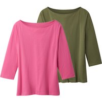 ESMARA® Damen Langarmshirt 3/4 Arm, 2 Stück (grün/pink, XS(32/34))
