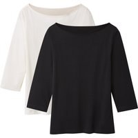 ESMARA® Damen Langarmshirt 3/4 Arm, 2 Stück (Schwarz/weiß, XS(32/34))