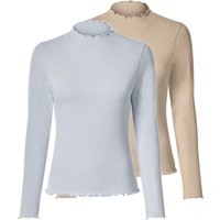 ESMARA® Damen Langarmshirt, 2 Stück (beige/hellblau, XS(32/34))