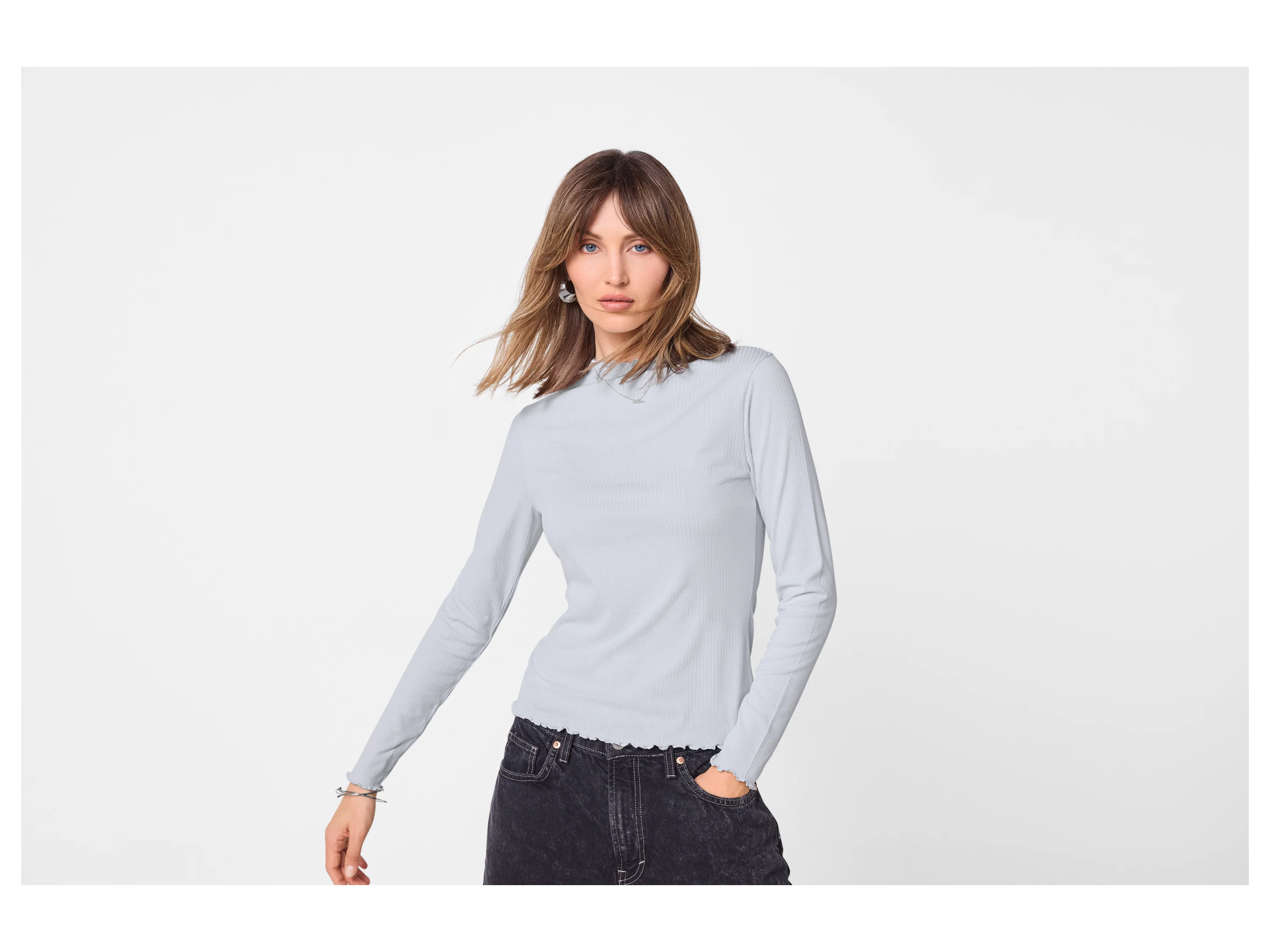 ESMARA® Damen Langarmshirt, 2 Stück (beige/hellblau, XS(32/34)) – Bild 3 von 4