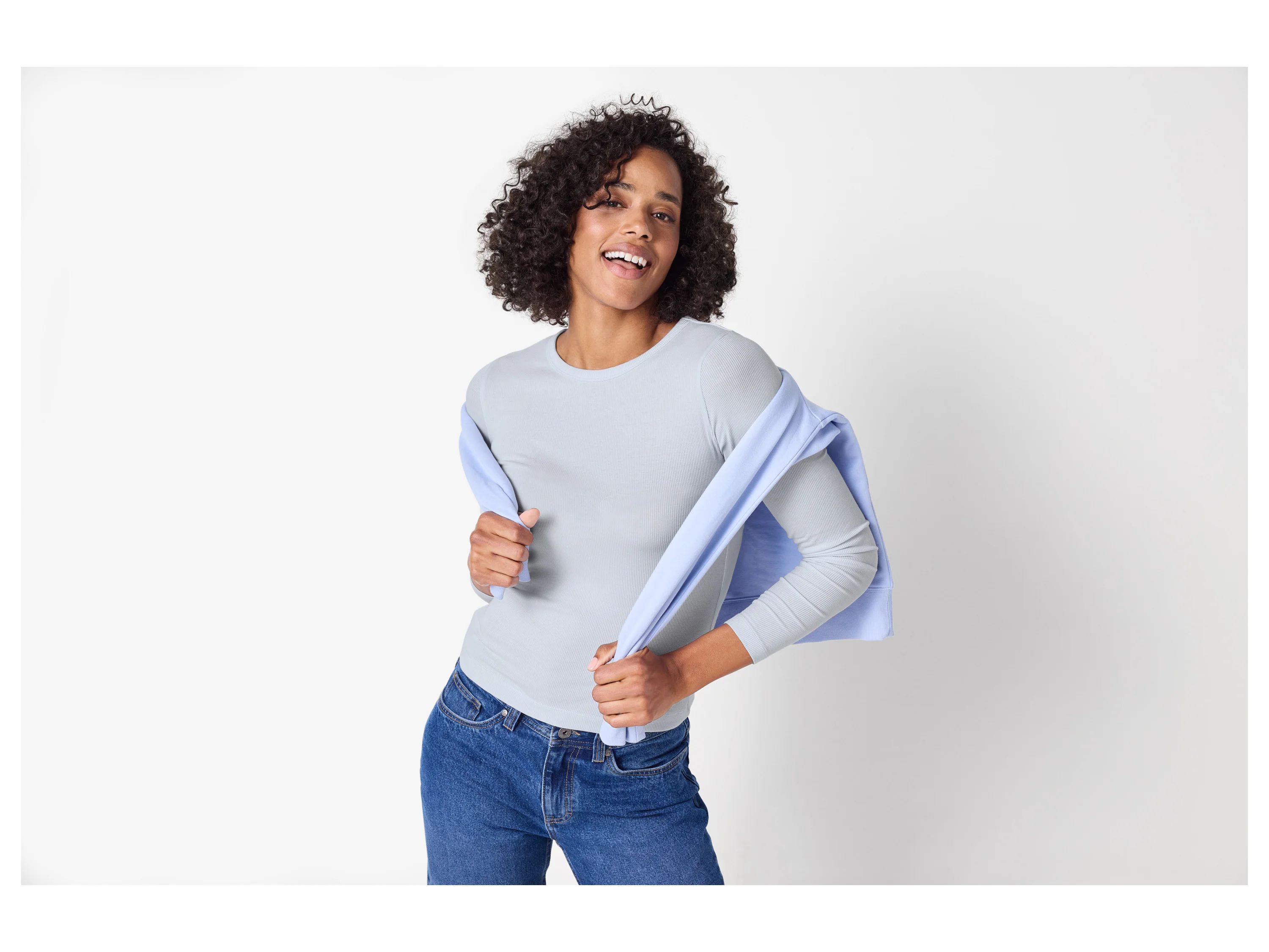 ESMARA® Damen Langarmshirt Rippe (Blau, L(44/46)) – Bild 2 von 3