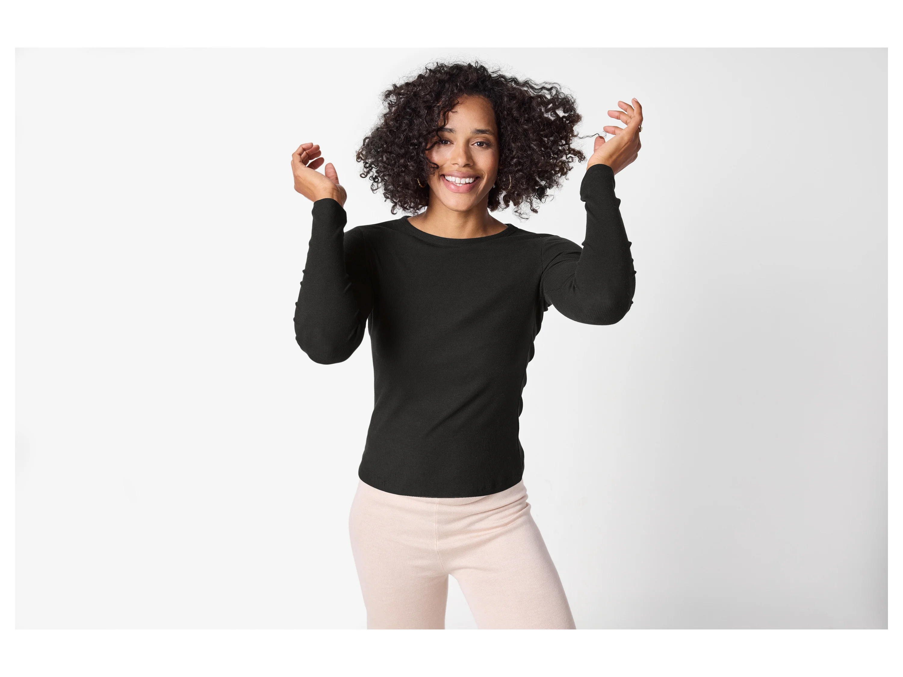 ESMARA® Damen Langarmshirt Rippe (Schwarz, XL(48/50)) – Bild 2 von 3