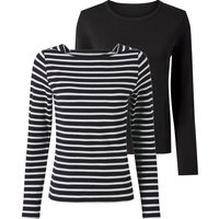 ESMARA® Damen Langarmshirts, 2 Stück (Schwarz/weiß, XS(32/34))
