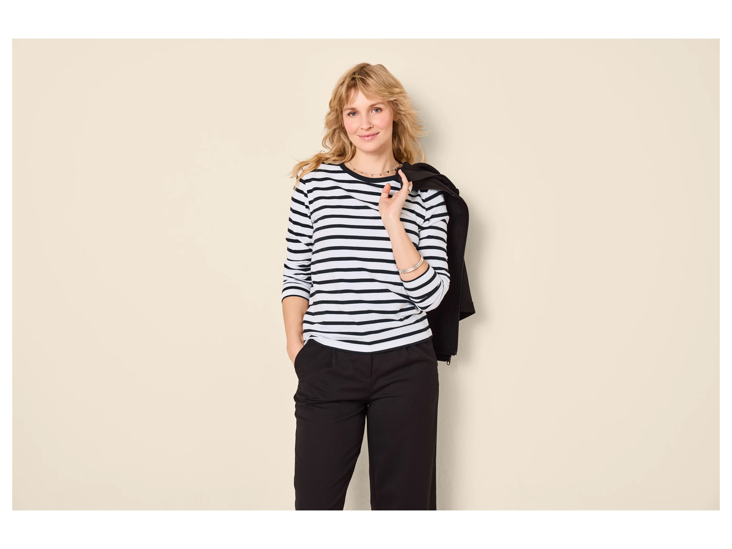 ESMARA® Damen Langarmshirts, 2 Stück (Streifen/schwarz, S (36/38)) – Bild 3 von 4